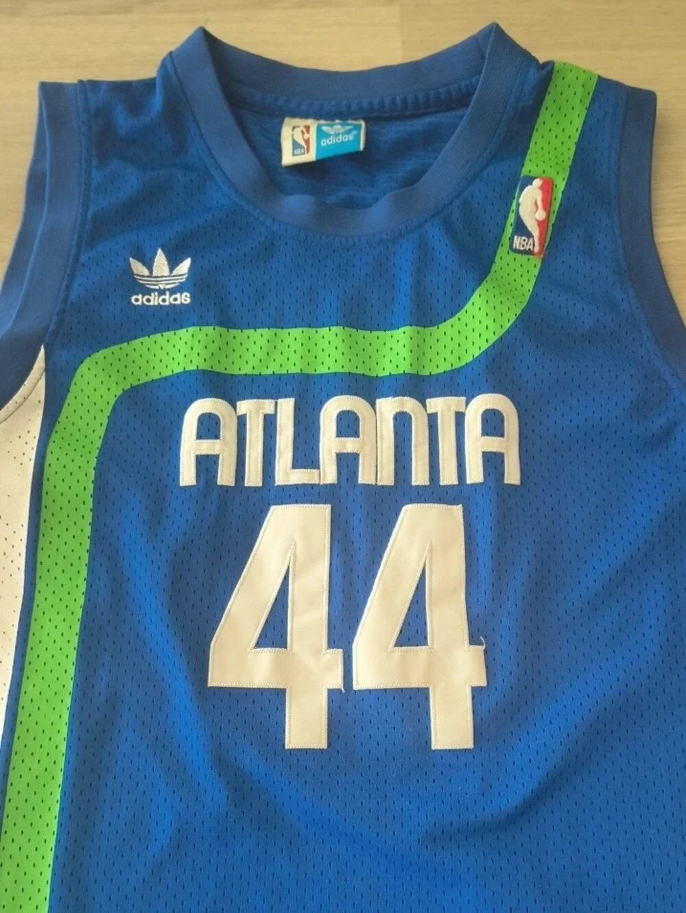 adidas Blue and Green Atlanta Hawks Pistol Pete #44 Hardwood Classics Jersey
